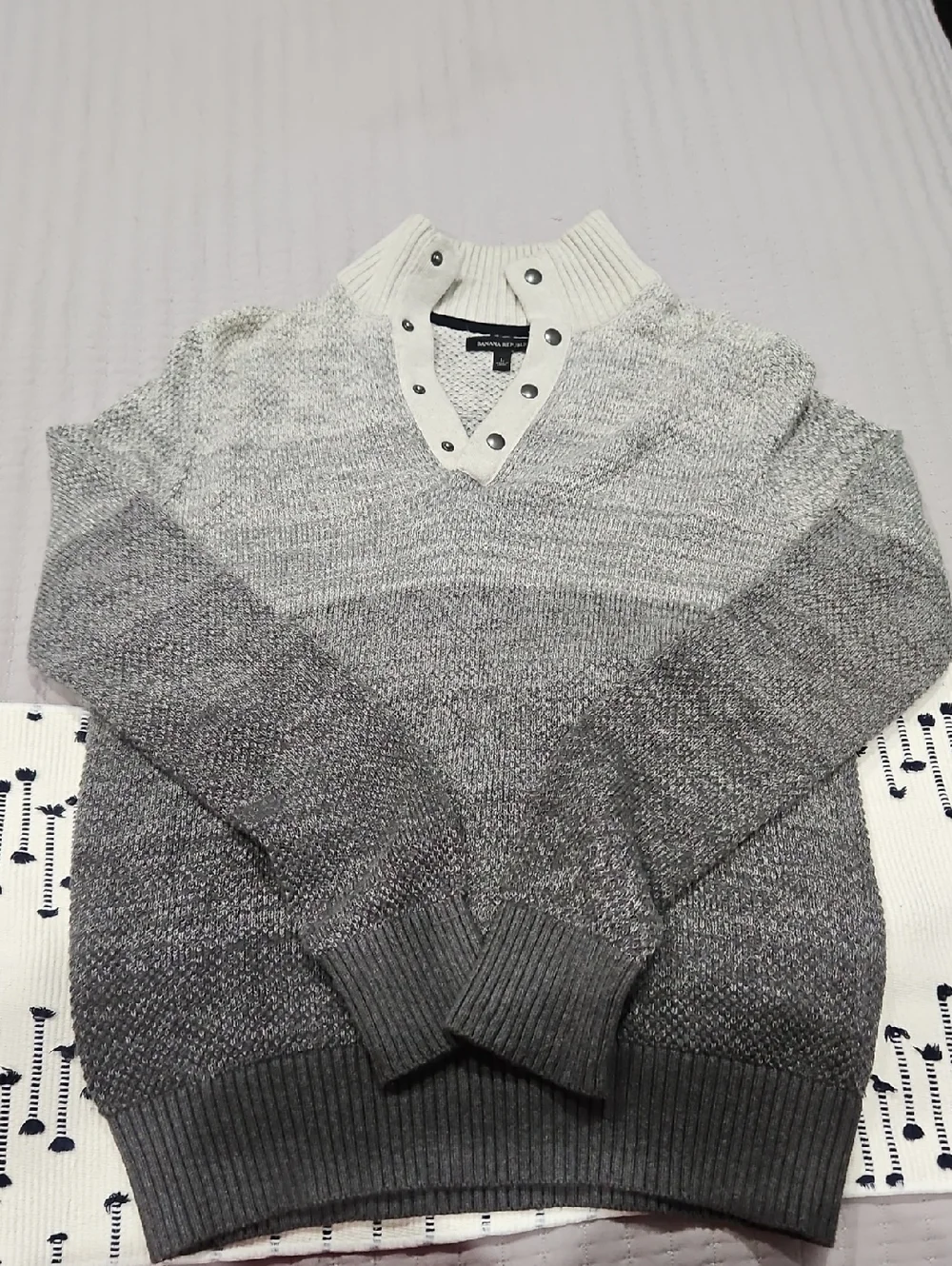 Banana Republic Gray Ombre Snap-Front Knit Sweater